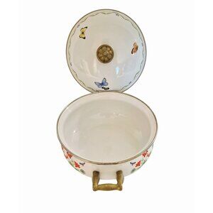 Windemere Garden Enamelware Covered Casserole Handles Butterfly Flowers Vintage